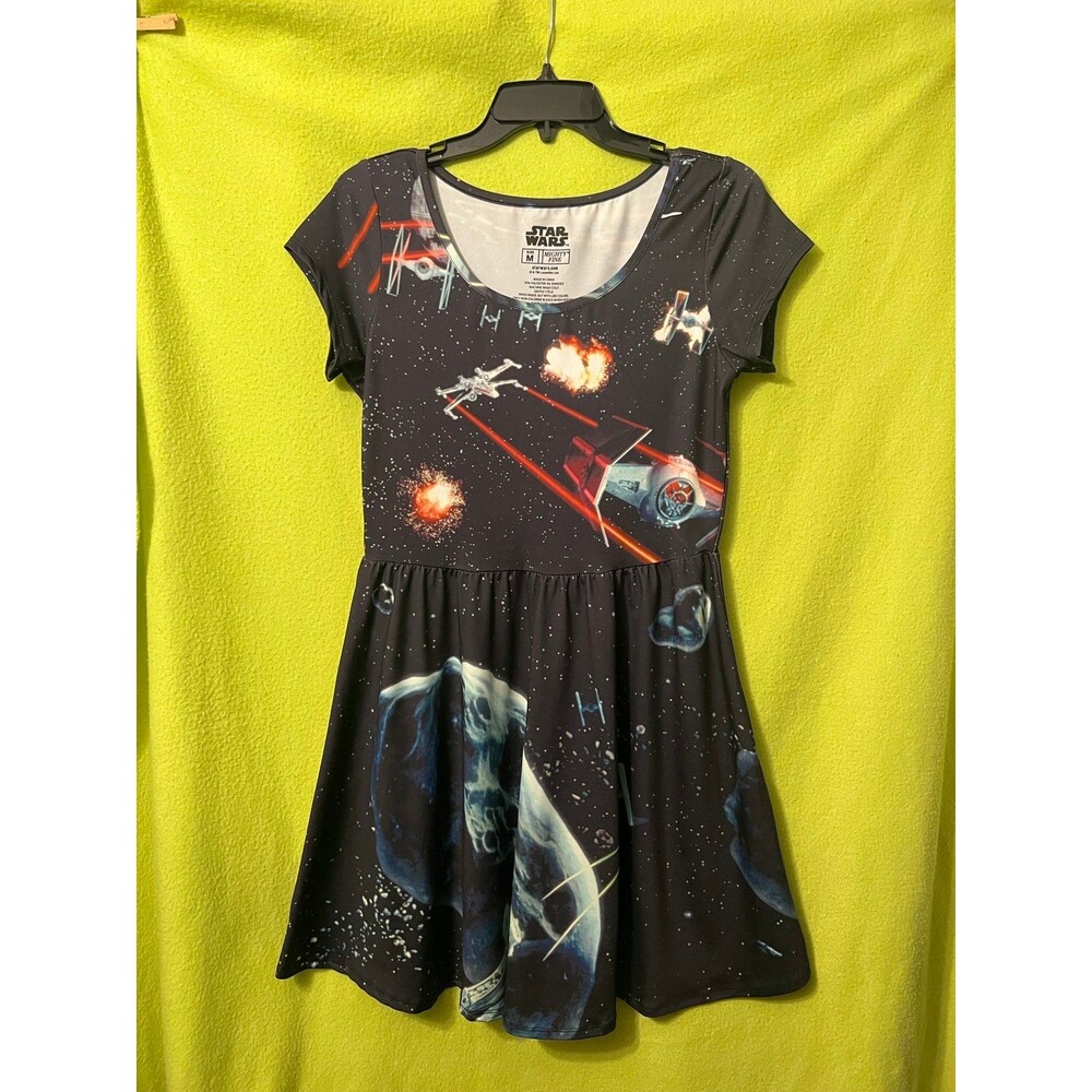 Star Wars Star Fighters Skater Dress Cap Sleeve Black M Mighty Fine Rare